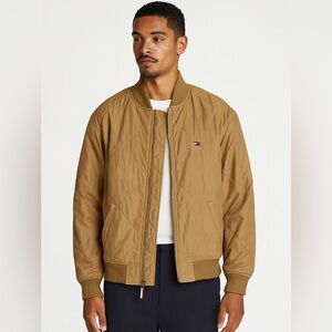 Tommy Hilfiger L Men’s Quilted Brown Camel Bomber Full Zip Jacket